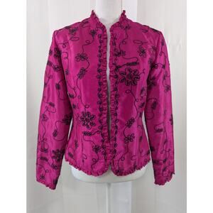 CATHERINE STEWART FUSCHIA PINK, BLACK FLORAL EMBROIDERED JACKET, BLAZER! SZ S